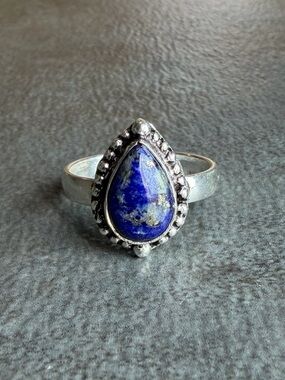 Silver 925 Overlay Lapis Vintage Style Boho Gemstone Ring Size 8.5 Women Jewelry